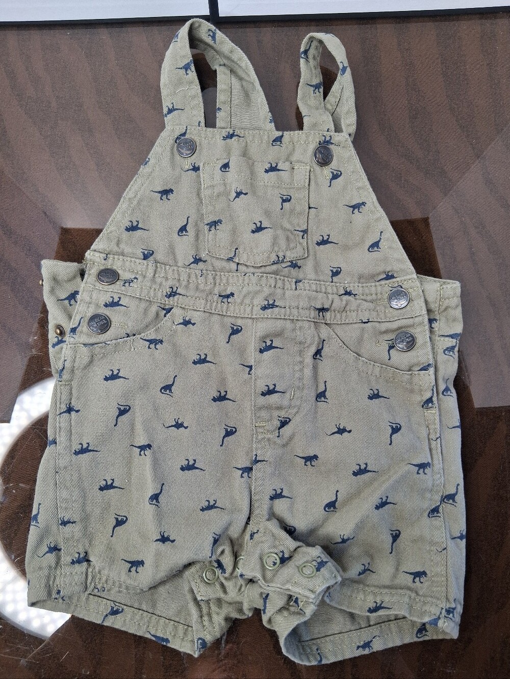 Toddler Beige Dino Print Short Overalls